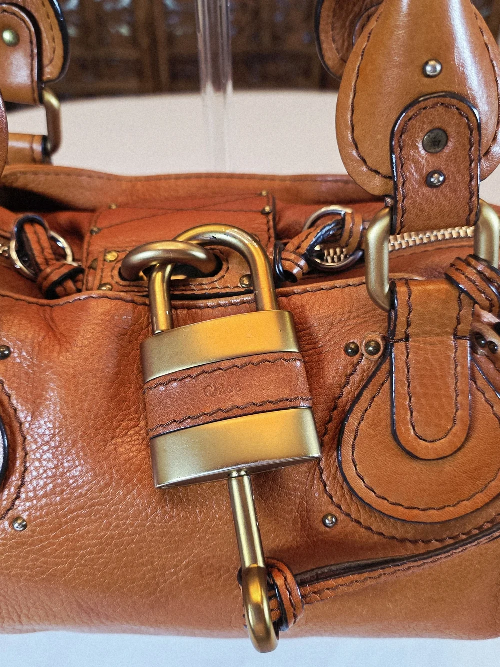 2006 Chloé Paddington Satchel Cognac Pebbled Leather-Lock and Key w COA.